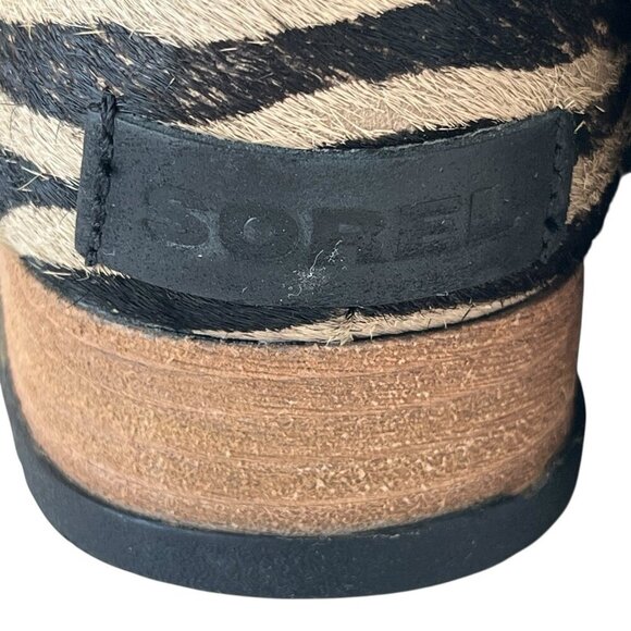 Sorel Joan Major Low Bootie Women 8 Tan Suede Zebra Stripe Pony Hair Taupe Boots - Picture 14 of 16